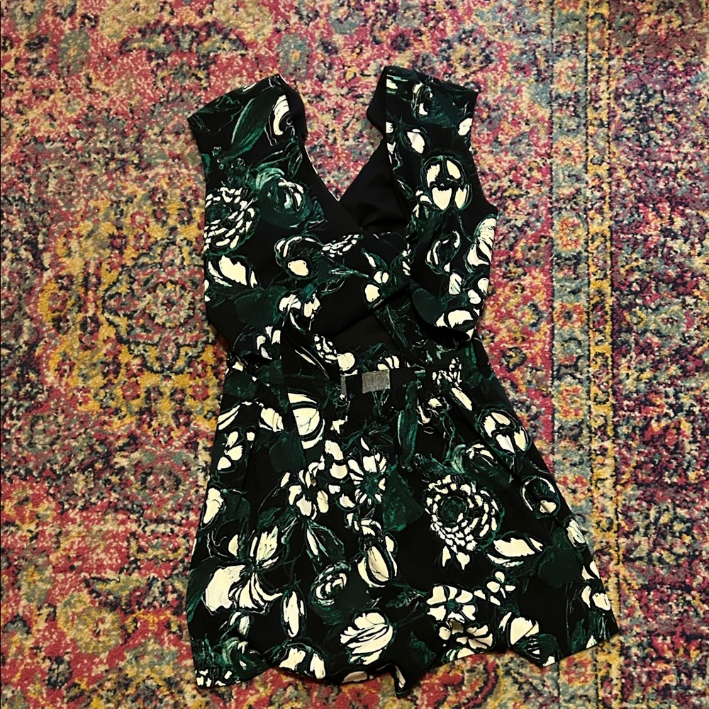 Club Monaco Floral Black and Green Romper